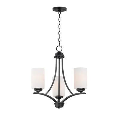 Maxim Lighting Deven Chandelier with black steel frame and glass accents, featuring multiple lights in a modern, elegant design.