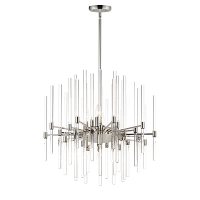 Maxim Lighting Divine Chandelier in Polished Nickel finish, featuring an elegant steel and glass design with multiple lights arranged in a circular pattern.