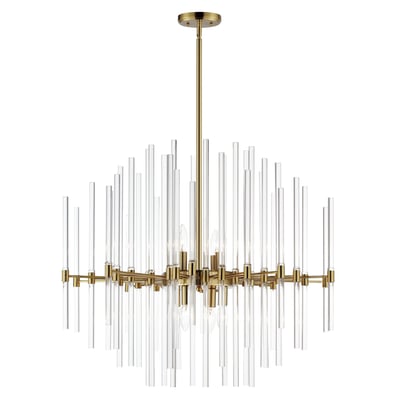 Maxim Lighting Divine Chandelier in Heritage finish with Steel frame and Glass accents, featuring elegant curves and multiple candle-style bulbs.