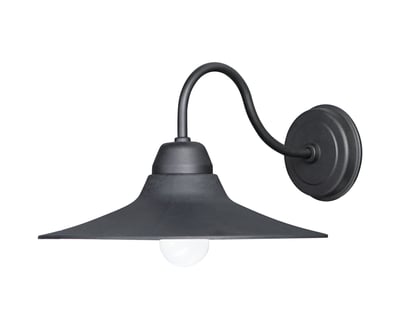 Maxim Lighting Dockside Outdoor Wall Light in Black finish, featuring a sleek Aluminum design with a clear glass shade, mounted on an exterior wall.