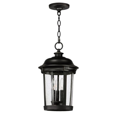 Maxim Lighting Dover Cast Outdoor Pendant in Bronze finish, featuring an elegant aluminum frame with a clear glass shade, hanging from a chain.