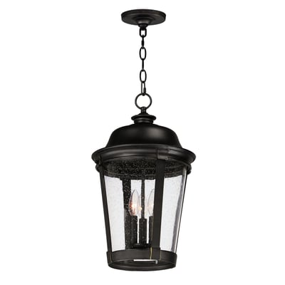Maxim Lighting Dover Cast Outdoor Pendant in Bronze finish, featuring a classic aluminum frame with clear glass panels, hanging from a chain.
