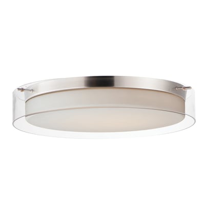Maxim Lighting Duo Light Flush Mount in Satin Nickel finish, featuring a sleek steel frame with two circular lights, ideal for modern interiors.