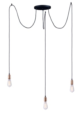 Maxim Lighting Early Electric Pendant in Black with Antique Brass finish, featuring an Aluminum frame and vintage-inspired design.