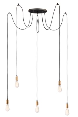 Maxim Lighting Early Electric Pendant with Black and Antique Brass finish, featuring an Aluminum construction, hangs elegantly from the ceiling.