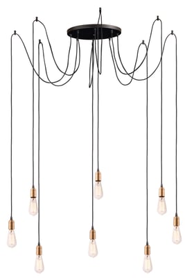 Maxim Lighting Early Electric Pendant in Black with Antique Brass finish, made of Aluminum, hanging from the ceiling with a vintage-style bulb.