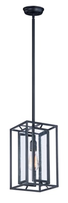 Maxim Lighting Era Mini Pendant in Black finish, featuring a sleek Steel frame with a Glass shade, elegantly hanging from the ceiling.