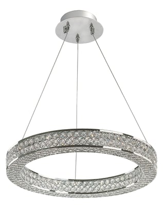 Maxim Lighting Eternity 20" LED Pendant in polished chrome finish, featuring a sleek steel frame with sparkling crystal accents.