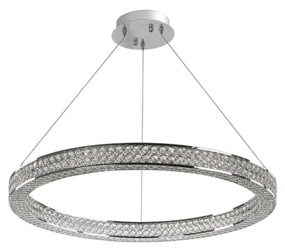 Maxim Lighting Eternity 20" LED Pendant in polished chrome finish, featuring a sleek steel frame adorned with sparkling crystal accents.