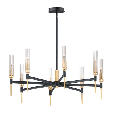 Maxim Lighting Flambeau Chandelier in Black with Antique Brass finish, featuring a Steel and Glass design with elegant, modern lines.