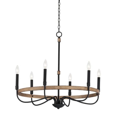 Maxim Lighting's Franklin Chandelier in Driftwood with Black finish, featuring a steel frame and elegant design, perfect for modern interiors.