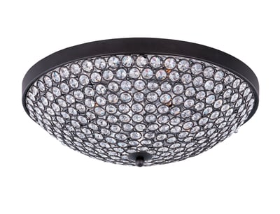 Maxim Lighting Glimmer Flush Mount in Bronze finish with a Steel frame and Crystal accents, creating an elegant and sparkling ceiling fixture.