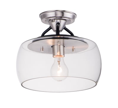 Maxim Lighting Goblet Semi Flush Mount in Black with Satin Nickel finish, featuring a steel frame and glass shade, elegantly illuminates the space.