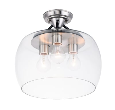 Maxim Lighting Goblet Semi Flush Mount in Black with Satin Nickel finish, featuring a steel frame and glass shade.