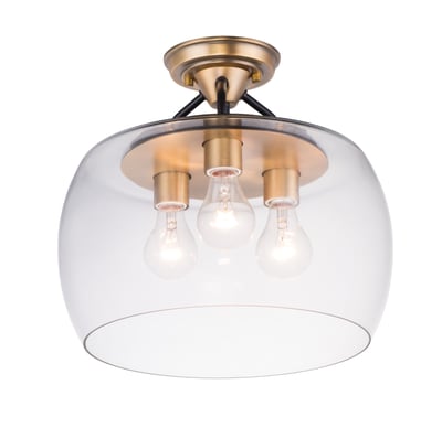 Maxim Lighting Goblet Semi Flush Mount in Bronze with Antique Brass finish, featuring a steel frame and glass shade, elegantly illuminates the space.