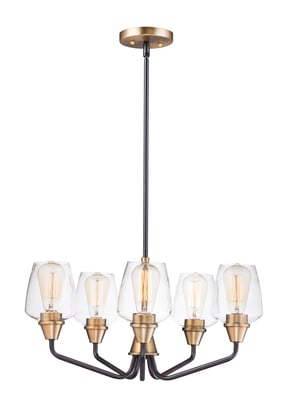 Maxim Lighting Goblet Chandelier with a Bronze and Antique Brass finish, featuring steel and glass elements, elegantly hanging in a modern interior.
