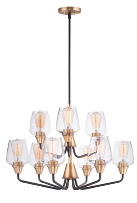 Maxim Lighting Goblet Chandelier with a Bronze and Antique Brass finish, featuring steel and glass construction, elegantly hanging in a modern interior.