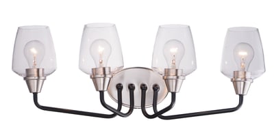 Maxim Lighting Goblet Bath Vanity features a sleek design with a Black with Satin Nickel finish, crafted from Steel and Glass for a modern bathroom look.