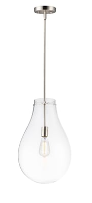 Maxim Lighting Gourd Pendant in Satin Nickel finish, featuring a sleek steel and glass design, elegantly hanging from the ceiling.