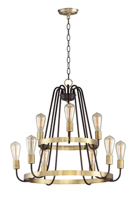 Maxim Lighting Haven Chandelier in Oil Rubbed Bronze with Brass finish, featuring a steel frame and multiple elegant light fixtures.