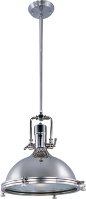 Maxim Lighting Hi-Bay Frosted Pendant in Polished Nickel finish, featuring a sleek steel design with a frosted glass shade.