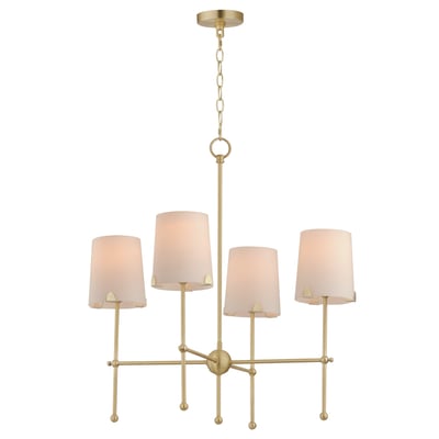 Maxim Lighting Huntington Chandelier in Satin Brass finish, featuring a steel frame with glass accents, elegantly hanging in a modern interior setting.