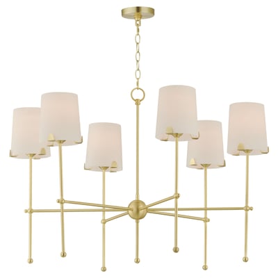 Huntington Chandelier by Maxim Lighting in Satin Brass finish, featuring a modern design with steel and glass elements, elegantly suspended from the ceiling.