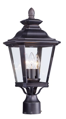 Maxim Lighting Knoxville Outdoor Post Light in Bronze finish, featuring a classic design with an Aluminum frame and clear glass panels.