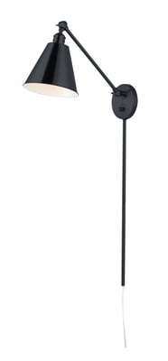 Maxim Lighting Library Wall Sconce in Brass finish, featuring a sleek, modern design with a curved arm and a classic conical shade.