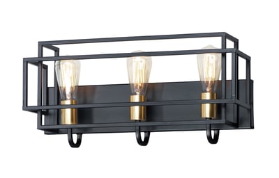 Maxim Lighting Liner Bathroom Vanity Light in Black with Satin Brass finish, featuring a sleek steel design with modern linear elements.