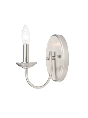Maxim Lighting Logan 1-Light Wall Sconce in Satin Nickel finish, featuring a sleek steel design with a modern, minimalist aesthetic.