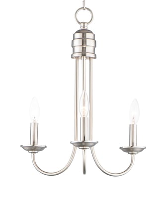 Maxim Lighting Logan Candle Chandelier in Satin Nickel finish, featuring a sleek steel frame with elegant candle-style lights.