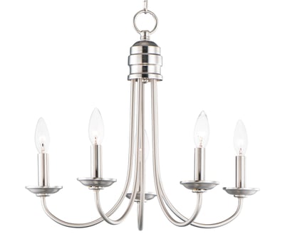 Maxim Lighting Logan Candle Chandelier in Satin Nickel finish, featuring a steel frame with elegant candle-style lights and a modern, sophisticated design.