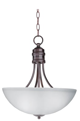 Maxim Lighting Logan Bowl Pendant in Oil Rubbed Bronze finish, featuring a sleek steel frame and glass shade, elegantly suspended for modern illumination.
