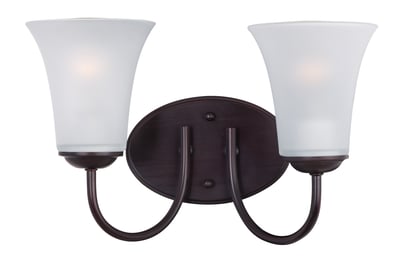 Maxim Lighting Logan Bathroom Vanity Light with Oil Rubbed Bronze finish, featuring steel and glass construction, elegantly illuminates a modern bathroom.
