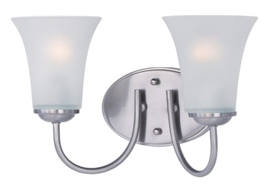 Maxim Lighting Logan Bathroom Vanity Light with a sleek Satin Nickel finish, featuring a modern design with steel and glass elements.