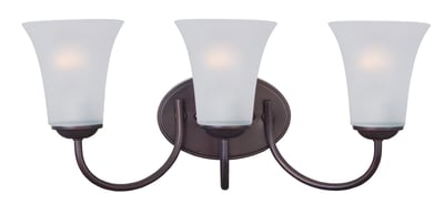 Maxim Lighting's Logan Bathroom Vanity Light in Oil Rubbed Bronze finish, featuring a sleek design with steel and glass elements.