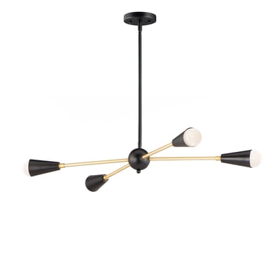 Maxim Lighting Lovell 4-Light Pendant in Black with Satin Brass finish, featuring a sleek steel frame and modern design, hanging from the ceiling.