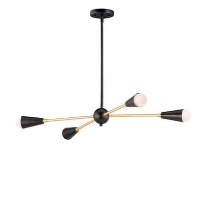 Maxim Lighting Lovell 4-Light Pendant in Black with Satin Brass finish, featuring a sleek steel frame and elegant design.