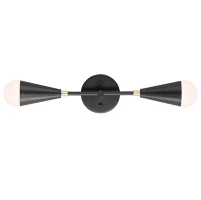 Maxim Lighting Lovell 2-Light Wall Sconce in Black with Satin Brass finish, made of Steel, featuring a modern design with two elegant light fixtures.
