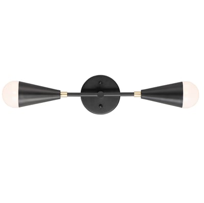 Maxim Lighting Lovell 2-Light Wall Sconce in Black with Satin Brass finish, featuring a sleek steel design with two elegant light fixtures.