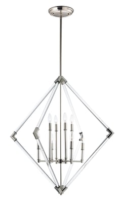 Maxim Lighting Lucent Pendant featuring a sleek design in polished nickel finish with a steel frame and glass shade, elegantly illuminating the space.
