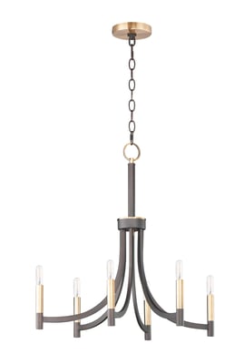 Maxim Lighting Lyndon Chandelier in Bronze with Antique Brass finish, featuring a steel frame and elegant design, hanging in a modern interior.