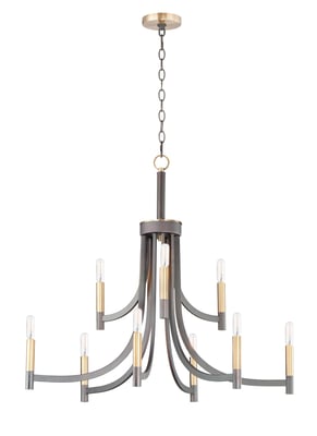 Maxim Lighting Lyndon Chandelier in Bronze with Antique Brass finish, featuring a steel frame and elegant design with multiple light fixtures.