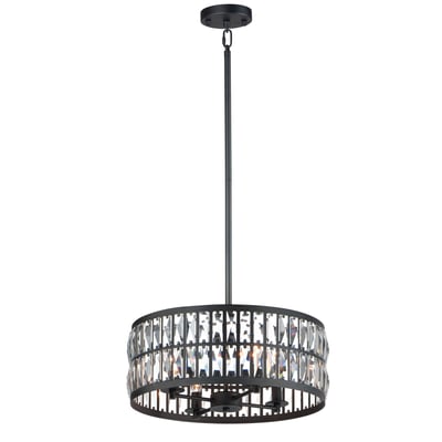 Madeline Pendant by Maxim Lighting, featuring a sleek black steel frame with a modern design, hanging elegantly from the ceiling.