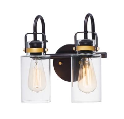 Maxim Lighting Magnolia Bathroom Vanity Light features a Bronze with Gold finish, crafted from Steel and Glass, elegantly illuminating any bathroom space.