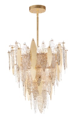 Majestic Chandelier by Maxim Lighting: Elegant steel frame with gold leaf finish, adorned with glass accents, creating a luxurious and sophisticated ambiance.