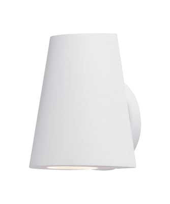 Maxim Lighting Mini Outdoor Wall Sconce in White finish, crafted from Aluminum, mounted on a wall, emitting soft ambient light.