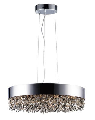 Mystic Pendant by Maxim Lighting featuring a polished chrome finish with steel and crystal elements, elegantly hanging in a modern interior setting.
