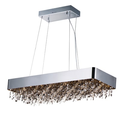 Maxim Lighting Mystic Linear Pendant in polished chrome finish, featuring a sleek steel frame adorned with sparkling crystal accents.